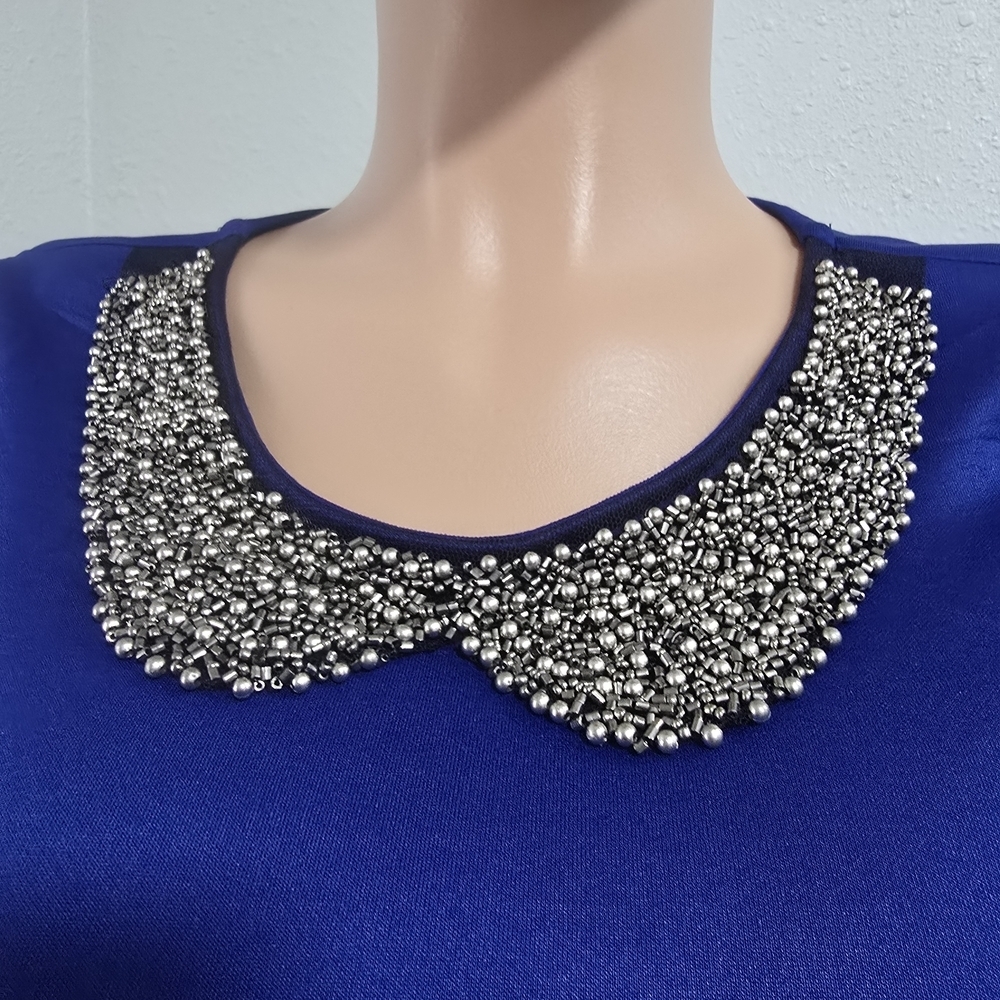 Have Royal Blue Peplum Top with Embellished Collar - Picture 2 of 4